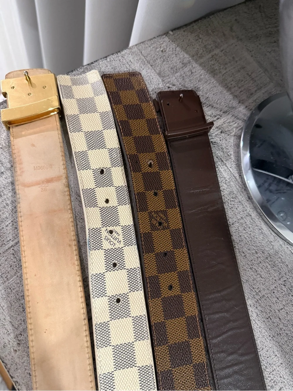 Louis Vuitton Damier Canvas Reversible Belts - Cream & Brown 2 belts